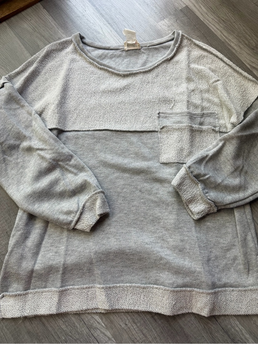 BiBi Heather Gray Knit Pullover with Textured Stitch